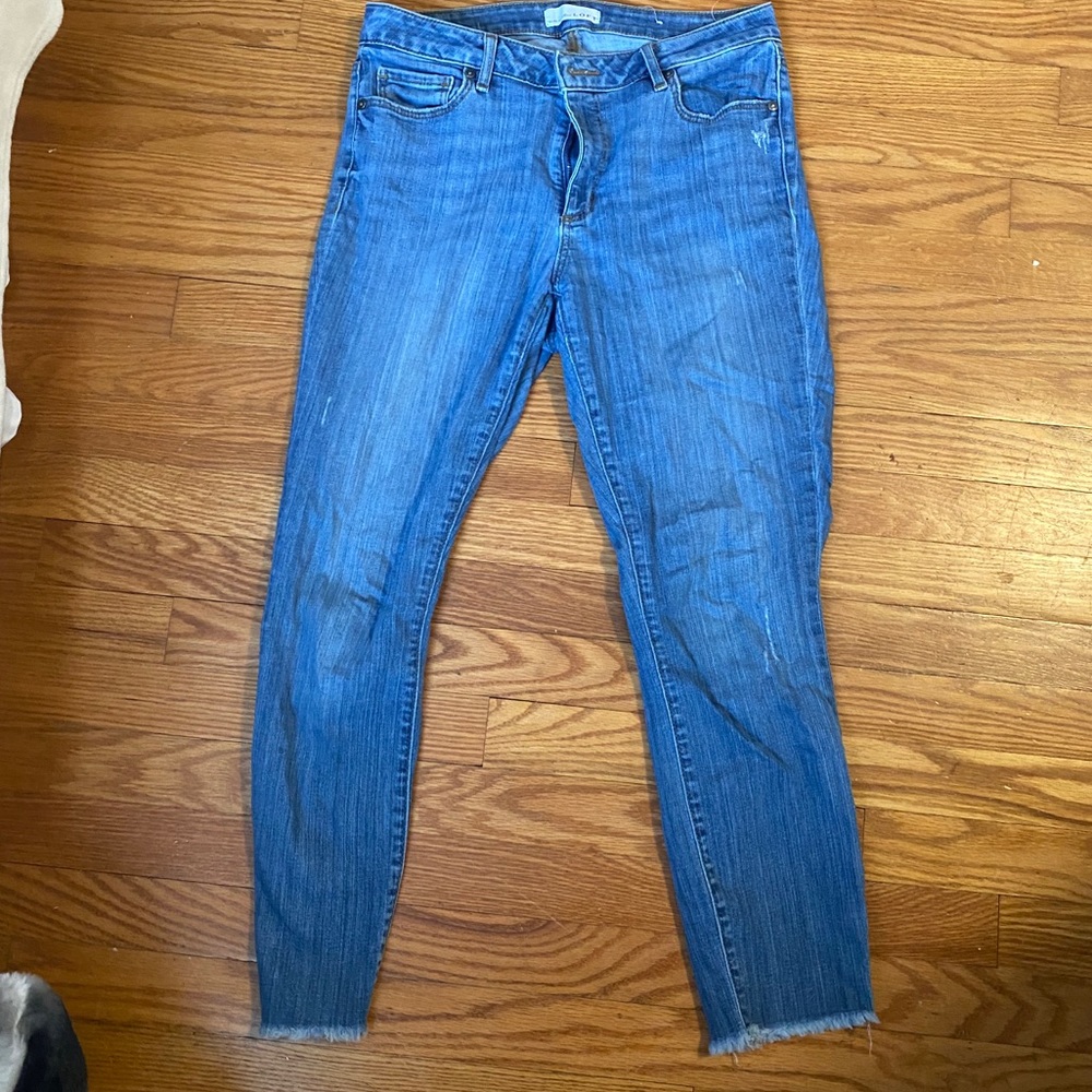 LOFT Curvy Skinny Jeans with Fringe Bottom